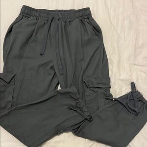 Gray Cargo Pants with Elastic Waistband and Tapered Legs